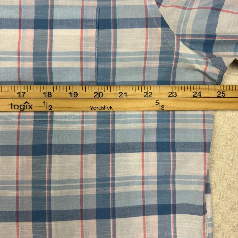 Peter Millar Button Up Plaid Shirt Mens L Blue Long Sleeve Stretch Preppy Office